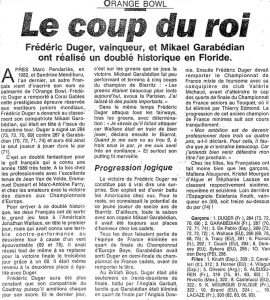 ORANGE BOWL-Le coup du roi-Revue de presse |Frédéric Duger |Cours de golf Biarritz-stage de golf Biarritz | Pays basque